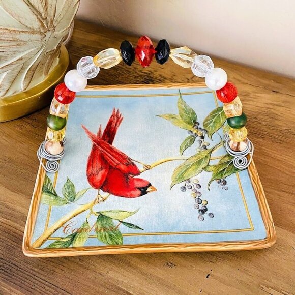 Certified International Cardinal Ceramic Square Snack Tidbit Plate With Top Hand - Picture 8 of 8